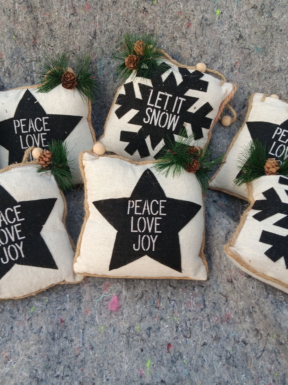 Holiday Decorative Pillow Ornaments - Peace Love Joy (Black & Cream)